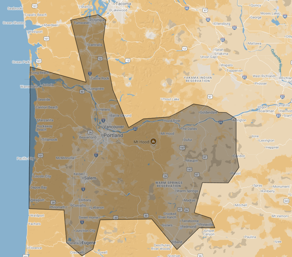 COVERAGE MAP FOR AAA CONCRETE PUMPING
